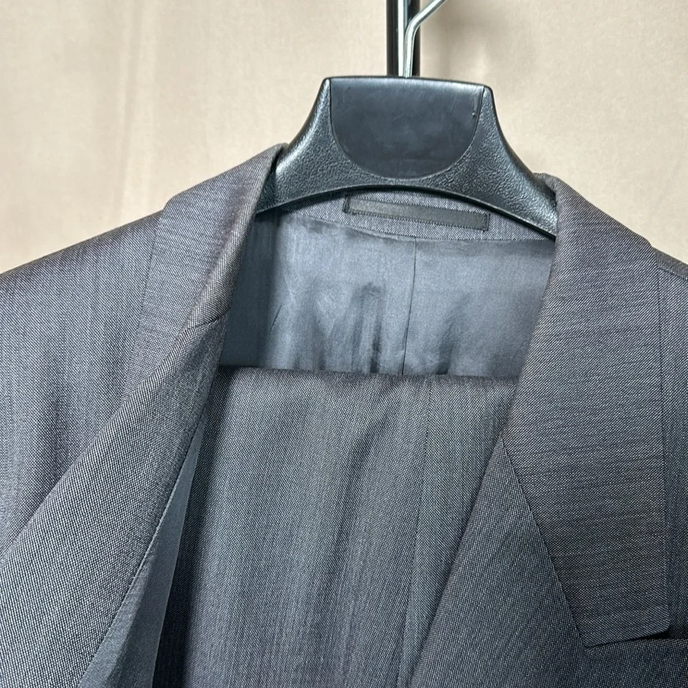 Vintage Hugo Boss Charcoal Grey Chicago Suit Virgin Wool Size N/A PTP 23 - Picture 5 of 9